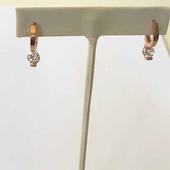 925 Silver cz hoop earrings 14k rose gold plated - Picture 3 of 4